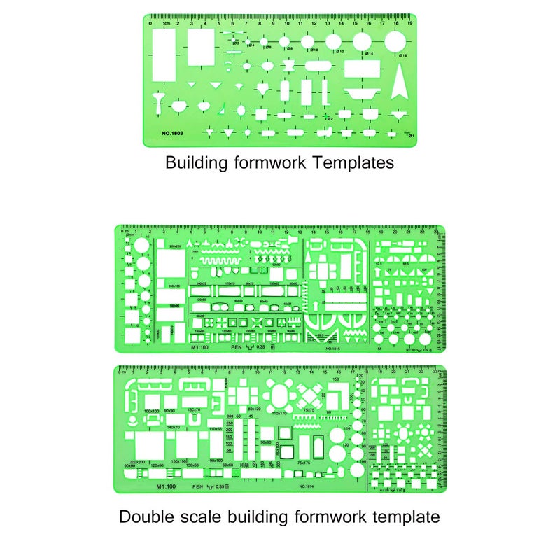 Shappy 6 Pieces Plastic Measuring Templates Building Formwork Stencils Geometric Drawing Rulers for Office and School, Clear Green - Image 2