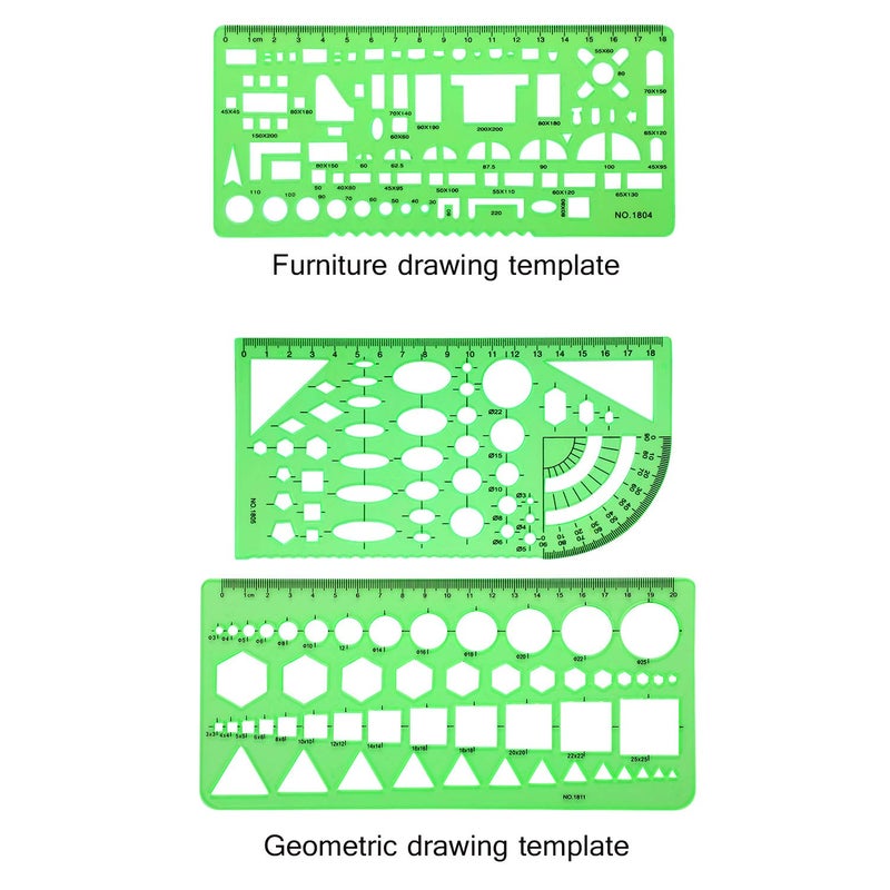 Shappy 6 Pieces Plastic Measuring Templates Building Formwork Stencils Geometric Drawing Rulers for Office and School, Clear Green - Image 3