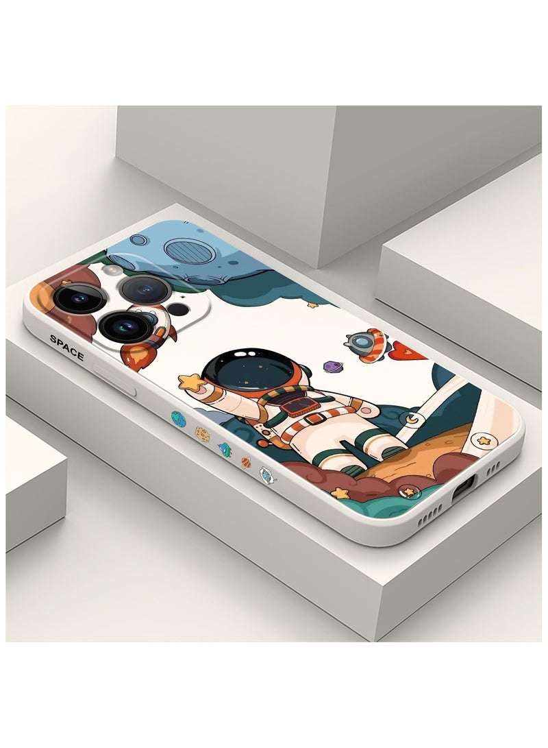 for iPhone 15 Pro Max Cases, for iPhone 15 Pro Max Astronaut Case Side Creative Pattern Designs Liquid Silicone Shockproof Soft for Girls Boys 15 Pro Max Case-Astronaut White - Image 1