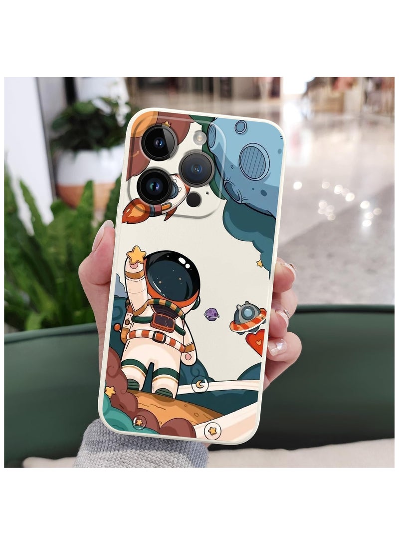 for iPhone 15 Pro Max Cases, for iPhone 15 Pro Max Astronaut Case Side Creative Pattern Designs Liquid Silicone Shockproof Soft for Girls Boys 15 Pro Max Case-Astronaut White - Image 2