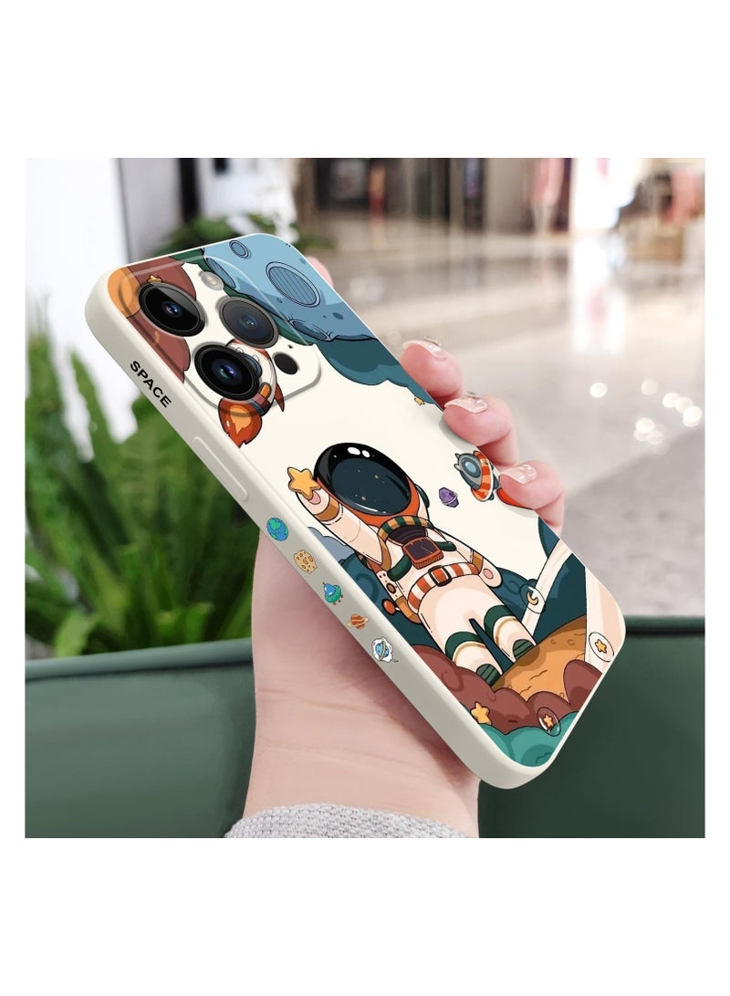 for iPhone 15 Pro Max Cases, for iPhone 15 Pro Max Astronaut Case Side Creative Pattern Designs Liquid Silicone Shockproof Soft for Girls Boys 15 Pro Max Case-Astronaut White - Image 3