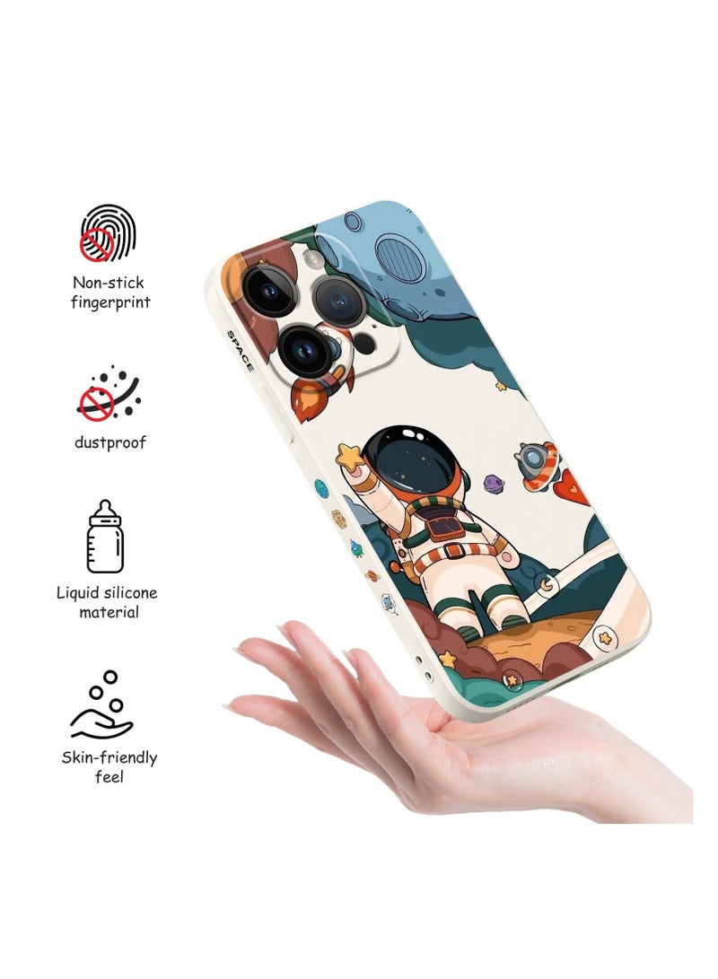 for iPhone 15 Pro Max Cases, for iPhone 15 Pro Max Astronaut Case Side Creative Pattern Designs Liquid Silicone Shockproof Soft for Girls Boys 15 Pro Max Case-Astronaut White - Image 5
