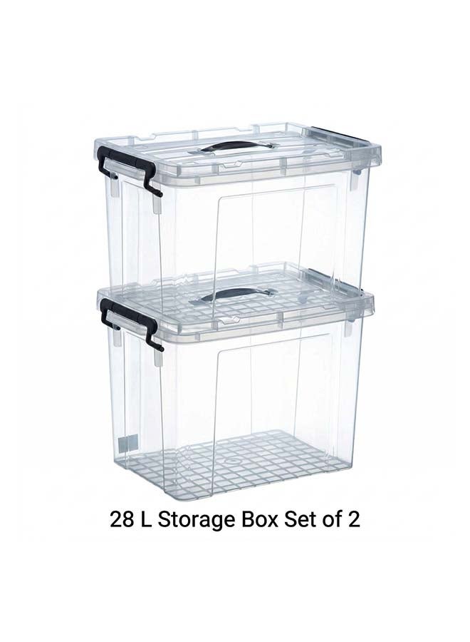 Marcolo Storage Box 28L Set of 2 Transparent Plastic Organizer Boxes with Lids Multipurpose Home Storage Containers - Image 1