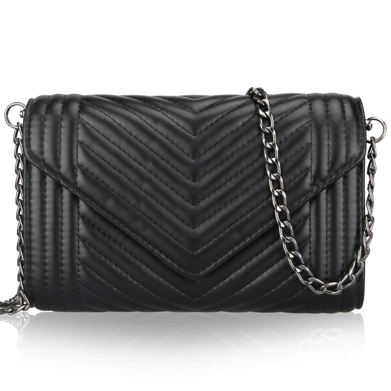 Voikukka Small Leather Crossbody Bag for Women Clutch Purse Womens Handbag Ladies Black Cross Body Purses Designer Shoulder Bag with Chain Strap Mini Quilted Crossbody Phone Bags - Image 1