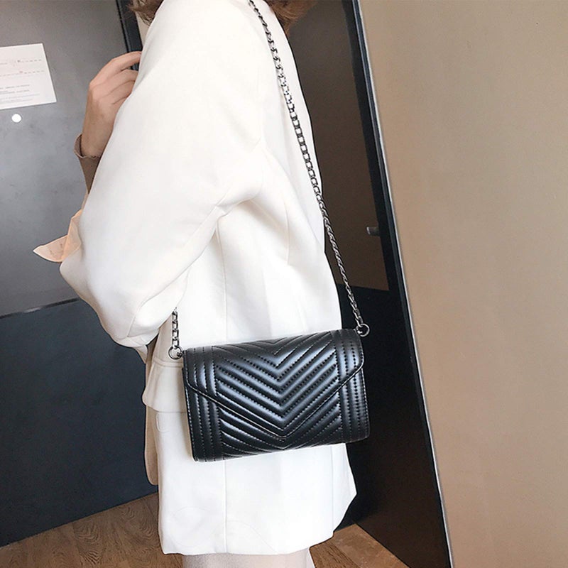 Voikukka Small Leather Crossbody Bag for Women Clutch Purse Womens Handbag Ladies Black Cross Body Purses Designer Shoulder Bag with Chain Strap Mini Quilted Crossbody Phone Bags - Image 3
