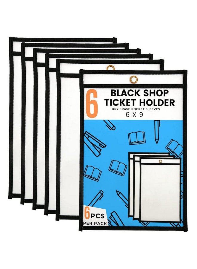 1InTheOffice Dry Erase Pocket Sleeves Black Shop Job Ticket Holders 6X9 (6 Pack) - Image 1