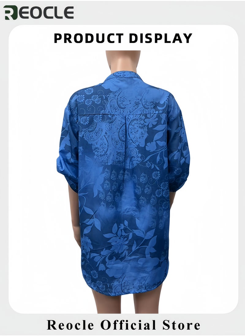 REOCLE - Women Top Pullover Blouse Casual Versatile Shirt V-neck Half-button Printed Long Sleeve Top Commuting Style Printing Tops for Work Travel - Image 1