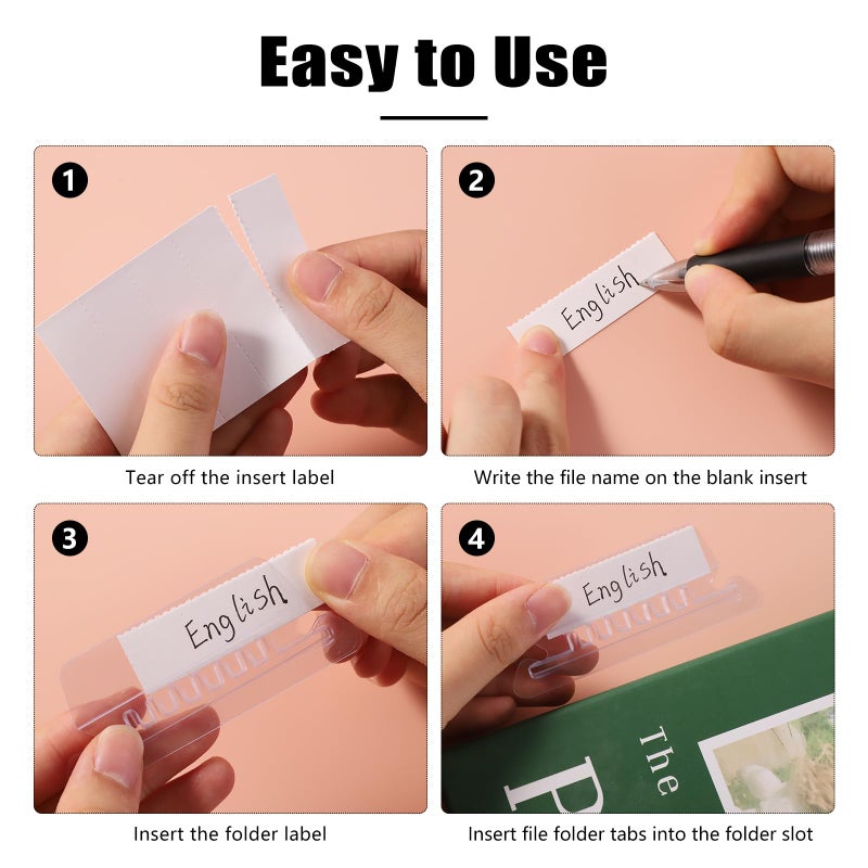 Prudiut 200 Pcs Hanging File Folder Tabs and 200 Pcs 2 Inch Inserts Labels, Plastic File Folder Tabs for Hanging Folders Files (Transparent) - Image 3