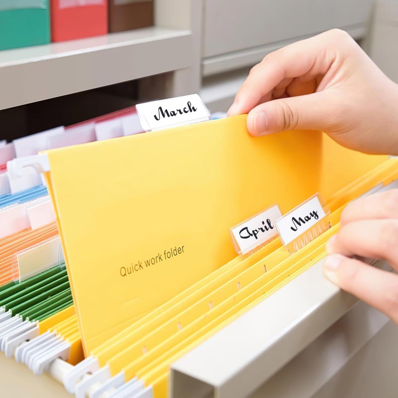 Prudiut 200 Pcs Hanging File Folder Tabs and 200 Pcs 2 Inch Inserts Labels, Plastic File Folder Tabs for Hanging Folders Files (Transparent) - Image 5