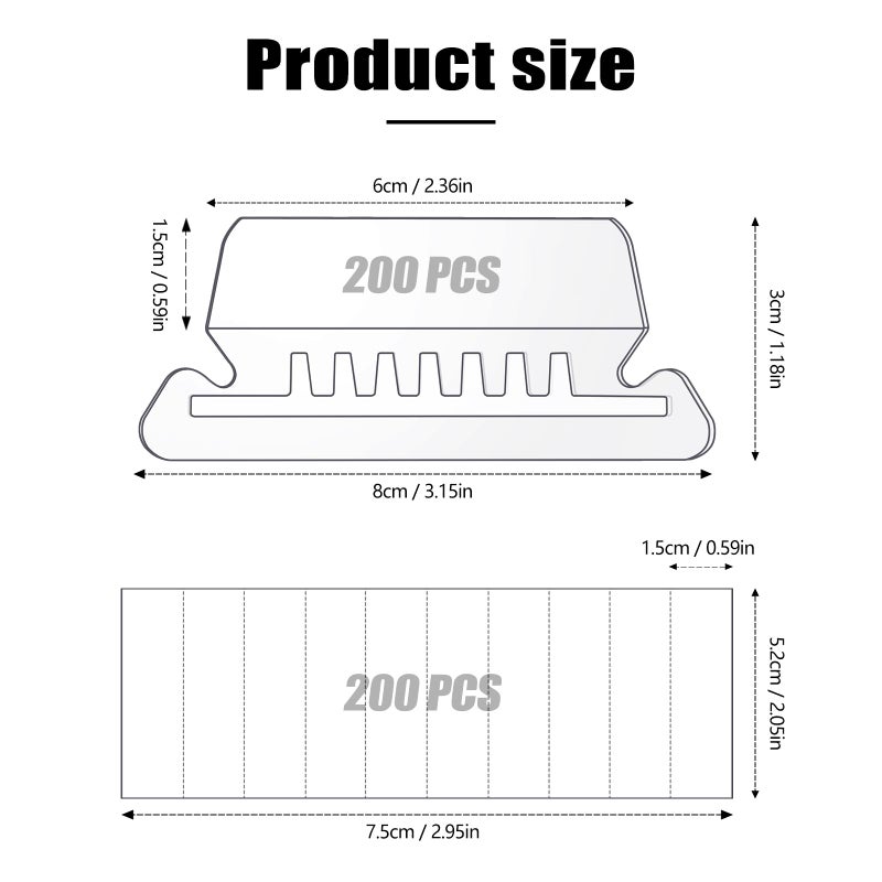 Prudiut 200 Pcs Hanging File Folder Tabs and 200 Pcs 2 Inch Inserts Labels, Plastic File Folder Tabs for Hanging Folders Files (Transparent) - Image 2