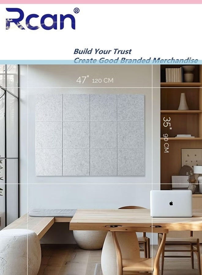 ركان لوحات إعلانات كبيرة، عبوة من 12 بلاط حائط من اللباد مع علامات تبويب لاصقة آمنة وقابلة للإزالة، مقاس 30 × 30 سم، لوحة فلين بديلة، لوحة دبابيس، لوحة تثبيت للمكتب والمنزل والمدرسة - Image 4