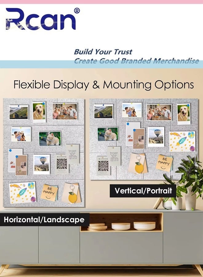 ركان لوحات إعلانات كبيرة، عبوة من 12 بلاط حائط من اللباد مع علامات تبويب لاصقة آمنة وقابلة للإزالة، مقاس 30 × 30 سم، لوحة فلين بديلة، لوحة دبابيس، لوحة تثبيت للمكتب والمنزل والمدرسة - Image 5