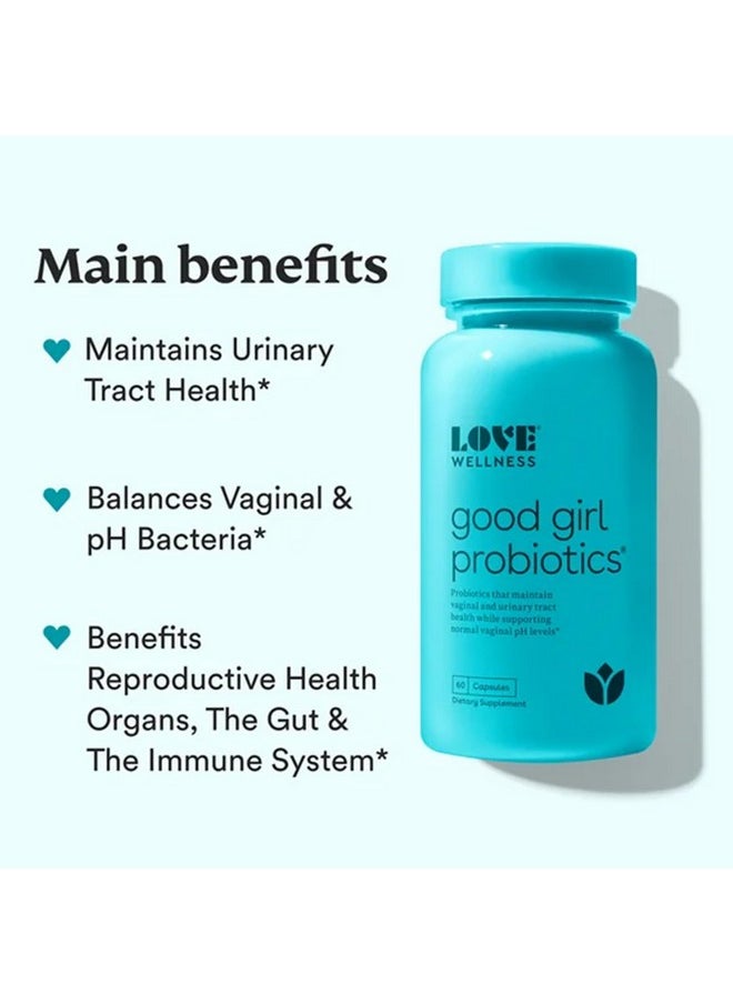 Love Wellness - Love Wellness Good Girl Probiotics | Women's Vaginal Health Supplement | Vaginal Probiotics for Women pH Balance & Urinary Tract Health | Support Vaginal Odor & Flora | 60 Count - Image 1