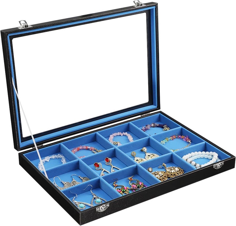 Stratalife Jewelry Organizer Bracelet Earring Holder Organizer Jewelry Drawer Storage Anti Tarnish Bangle Ring Holder Box for Women 12 Grid (Blue Black) - Image 1