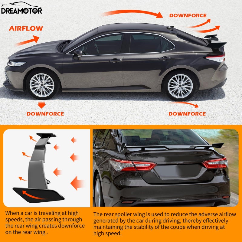 DREAMOTOR Car Spoiler Wing Compatible with Toyota Camry 8th Gen SE XSE LE XLE M4 TRD 2018-2024 Rear Spoiler Wing Aleron Trasero Spoilers for Cars Mods Accessories Body Kit Spoiler Shelf - 57 Inch - Image 5