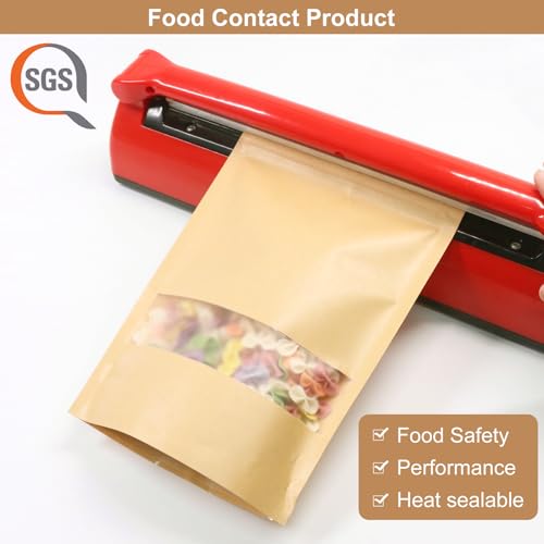 SumDirect Kraft Food Bags with Window - Resealable Kraft Stand Up Pouches, 50Pack 4.7x7.8inches Zipper Food Storage Bags for Packaging - Image 5