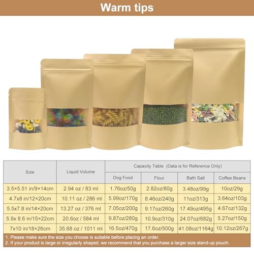 SumDirect Kraft Food Bags with Window - Resealable Kraft Stand Up Pouches, 50Pack 4.7x7.8inches Zipper Food Storage Bags for Packaging - Image 4