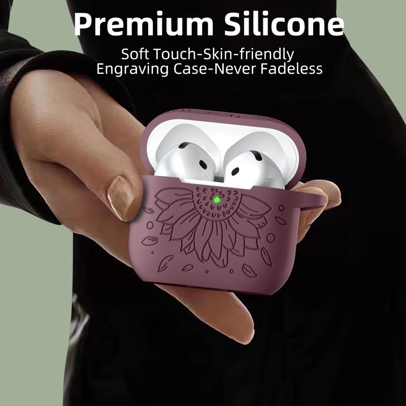 Lerobo for AirPods 4 Case Cover,Cute Flower Engraving Soft Silicone Full Protective Cover Accessories with Cleaning Kit & Keychain Compatible with Apple AirPods 4th Gen 2024 for Women,Smokey Mauve - Image 5