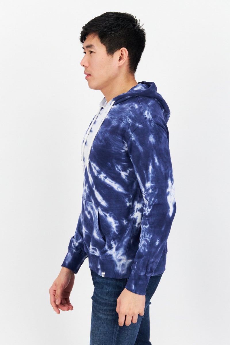 Men Hooded Long Sleeve Tie Dye Sweatshirt, Blue Combo