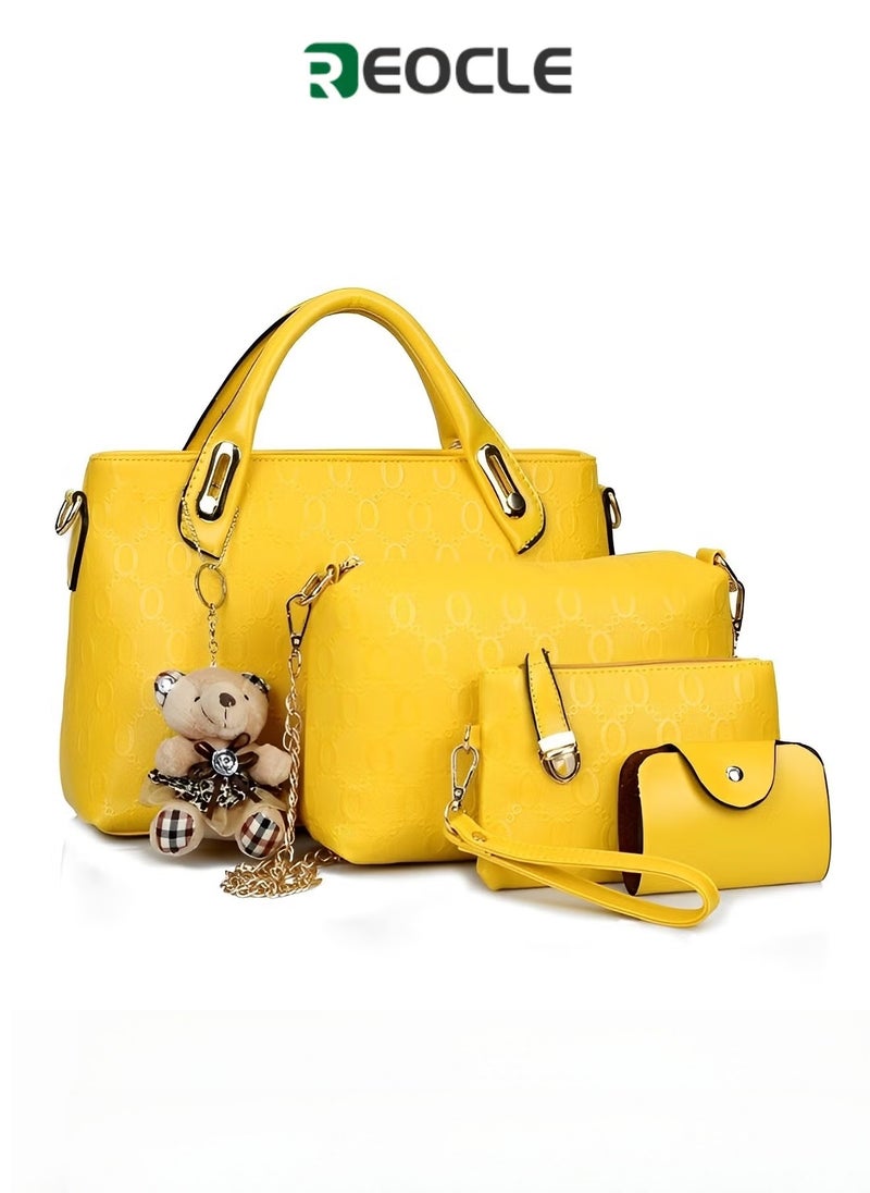 REOCLE Women's 3 Pcs Handbags Set Top Handle Shoulder Crossbody Bag Handle Satchel Hobo Handbag Set Large Tote & Purse & Shoulder Bag & Card Holder Tote Bag 