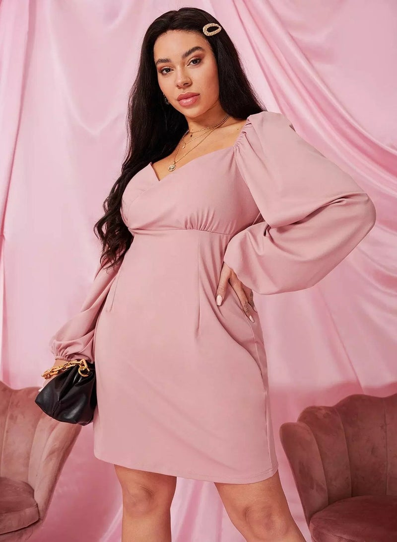 Plus Sweetheart Neck Bishop Sleeve Fitted Dress  - Image 1