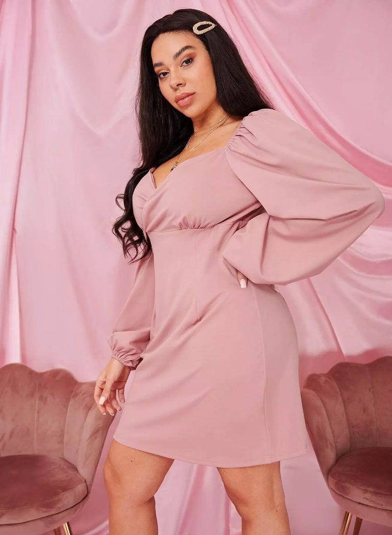 Plus Sweetheart Neck Bishop Sleeve Fitted Dress  - Image 3