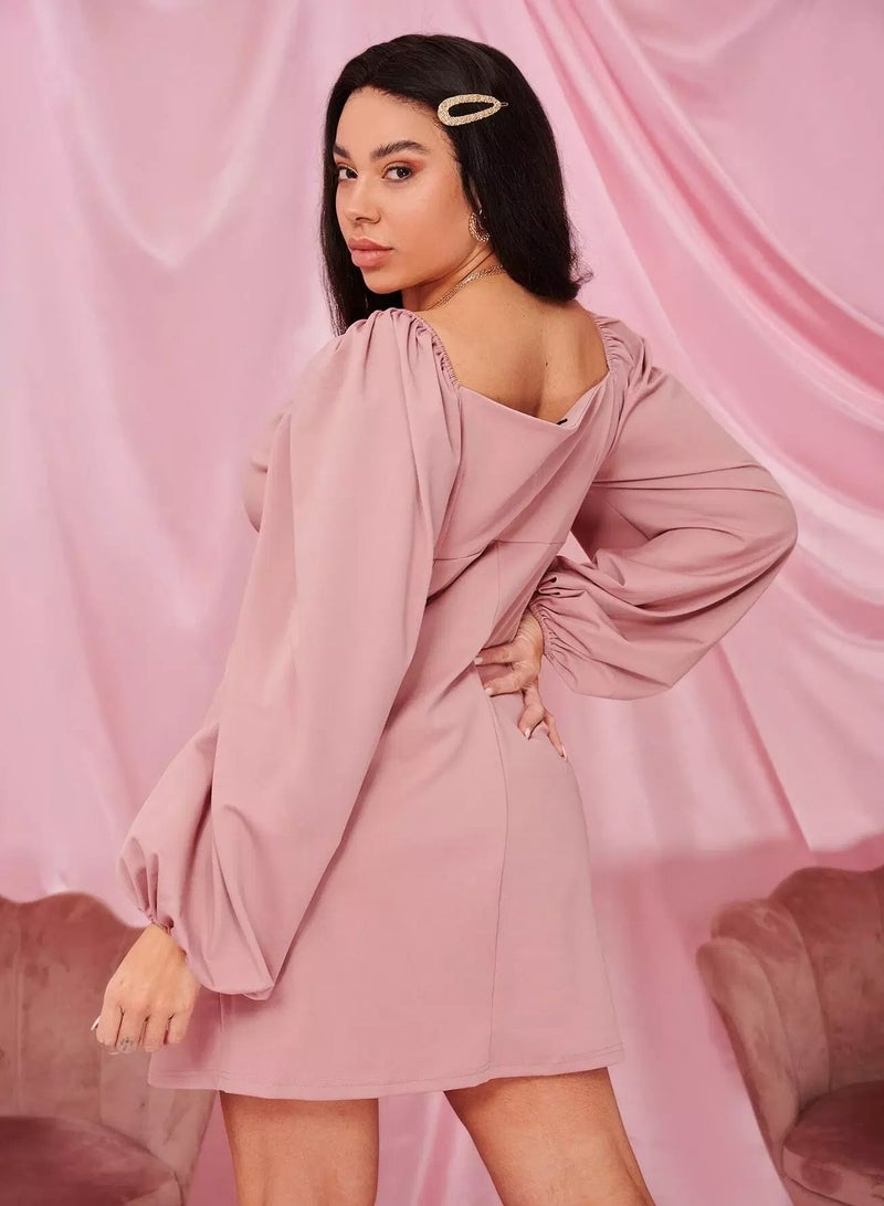 Plus Sweetheart Neck Bishop Sleeve Fitted Dress  - Image 2