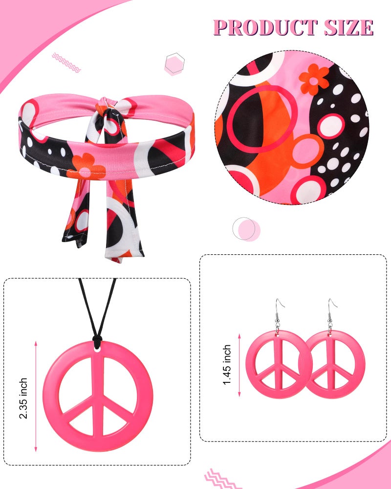 Haysandy 70s Outfit Women Disco Hippie Costume Accessories Pink Peace Disco Bottom Pants for Carnival Halloween Cosplay(Rose Red,XXL) - Image 2