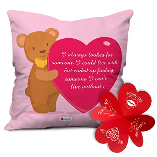 Indigifts Micro Satin Fiber I Can't Live Without You Quote Printed Cushion Cover with Filler for Boyfriend, Girlfriend, Wife, Husband (Pink, 12x12 inches) - Image 1