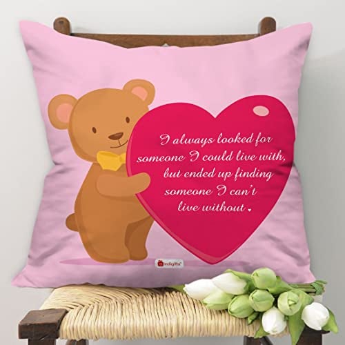 Indigifts Micro Satin Fiber I Can't Live Without You Quote Printed Cushion Cover with Filler for Boyfriend, Girlfriend, Wife, Husband (Pink, 12x12 inches) - Image 2