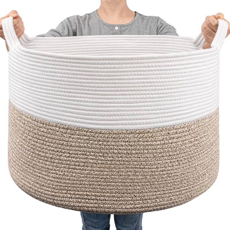 Goodpick Large Cotton Rope Basket 83L Big Woven Storage Blanket Organizers and Storage Baby Nursery Laundry Basket Extra Large Toy Bin for Storage 217 x 138 inches