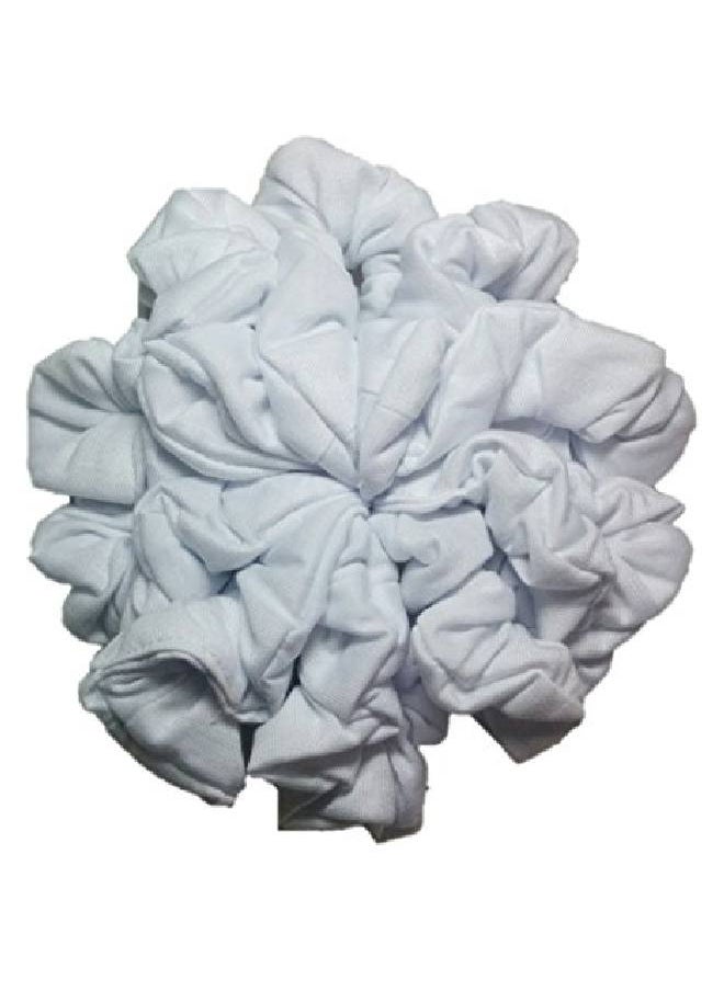 Threddies Cotton Poly Blend Scrunchie Set Set Of 10 Soft Cotton Scrunchies Solid Color Packs (White)  - Image 2