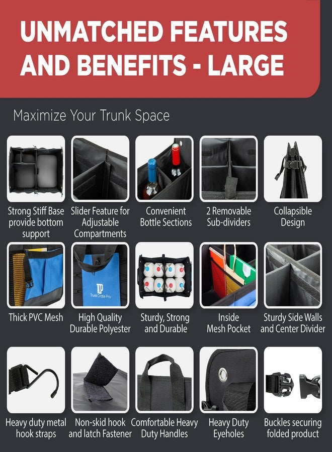 TRUNKCRATEPRO Premium Multi Compartments Collapsible Portable Trunk Organizer for auto, SUV, Truck, Minivan (black) (ExtraLarge, Gray) - Image 3