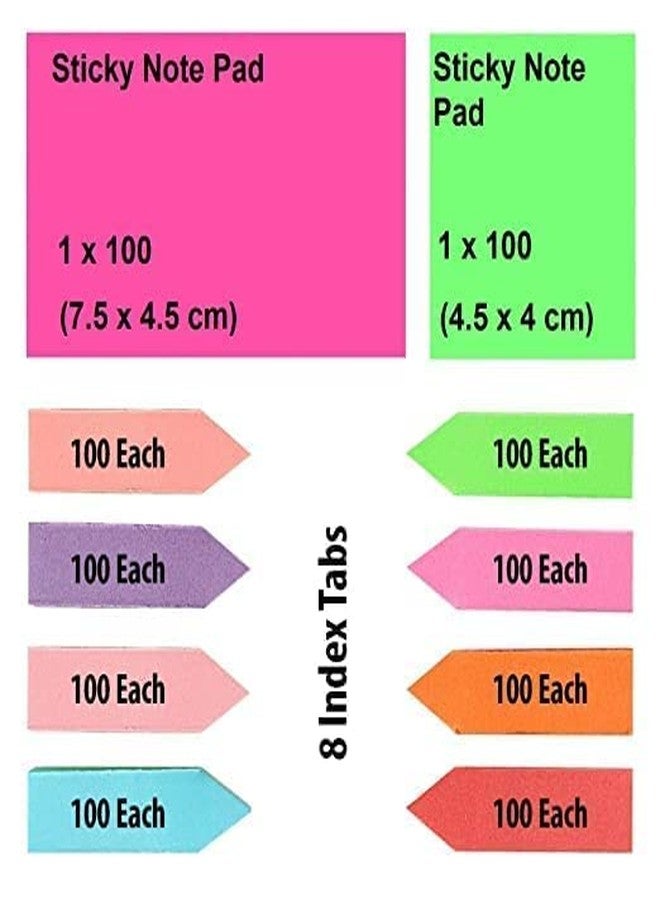 AIDROM MART Sticky Note Memo Pad with 8 Index Tabs, Sticky Note Pad with Arrow Flag Page, Bright Neon Colors Pocket Size Sticky Notes Page Markers for Journal, Note Making Pads - Image 3