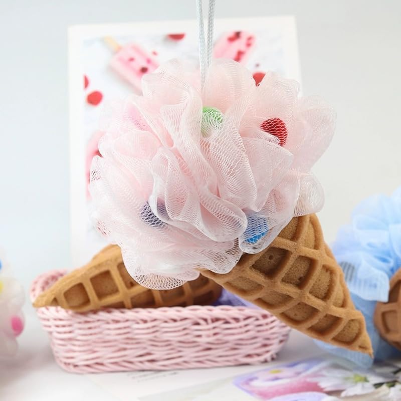 Ximimark 5 pcs Ice Cream Shaped Bath Loofah Cartoon Design Foaming Bath Ball Bath Shower Sponge Exfoliating Mesh Brush Shower Sponge for Bathroom Shower Puff - Image 5