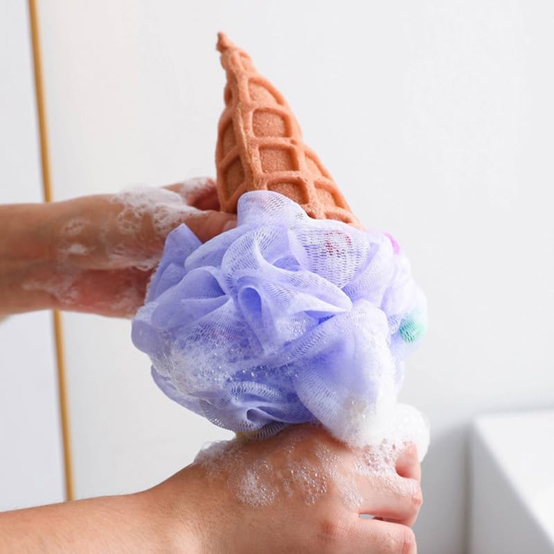 Ximimark 5 pcs Ice Cream Shaped Bath Loofah Cartoon Design Foaming Bath Ball Bath Shower Sponge Exfoliating Mesh Brush Shower Sponge for Bathroom Shower Puff - Image 3