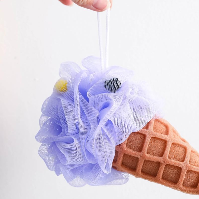 Ximimark 5 pcs Ice Cream Shaped Bath Loofah Cartoon Design Foaming Bath Ball Bath Shower Sponge Exfoliating Mesh Brush Shower Sponge for Bathroom Shower Puff - Image 4