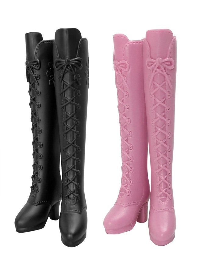 BuleVina 2 Pairs Doll Boots Shoes Wear Clothes Outfit Handmade Costumes Replacement for 1/6 Doll Fashionable Cowboy Wearing Fashion (Pink, Black) - Image 1