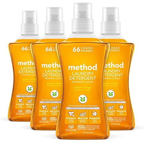 Method Liquid Laundry Detergent; Ginger Mango Scent; Stain Remover; 66 Loads per 53.5 fl oz bottle; 4 Pack (264 Total Loads); Packaging May Vary - Image 1