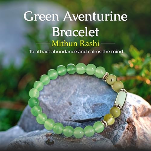 Divine Hindu Green Aventurine Bracelet | Mithun Rashi (Gemini) Certified Natural Crystal | Heart Chakra | Reiki Healing | Luck & Opportunity | For Men & Women - Image 3