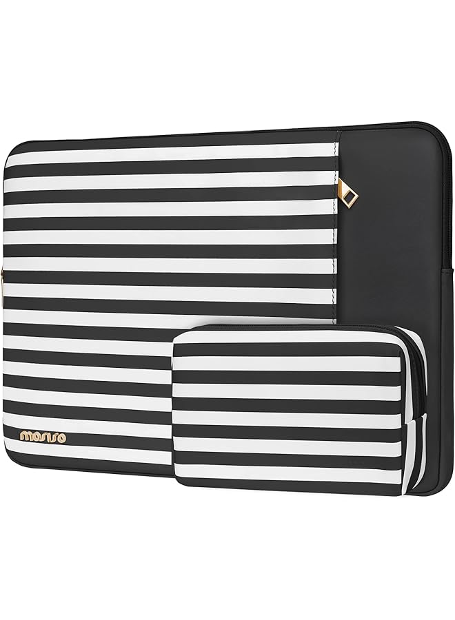 Mosiso Laptop Sleeve Compatible With Macbook Air 13 Inch M2 A2681 M1 A2337 A2179 A1932 Pro 13 M2 M1 A2338 A2251 A2289 A2159 A1989 A1706 A1708 Horizontal Stripe Pu Leather Bag With Small Purse Black  - Image 1