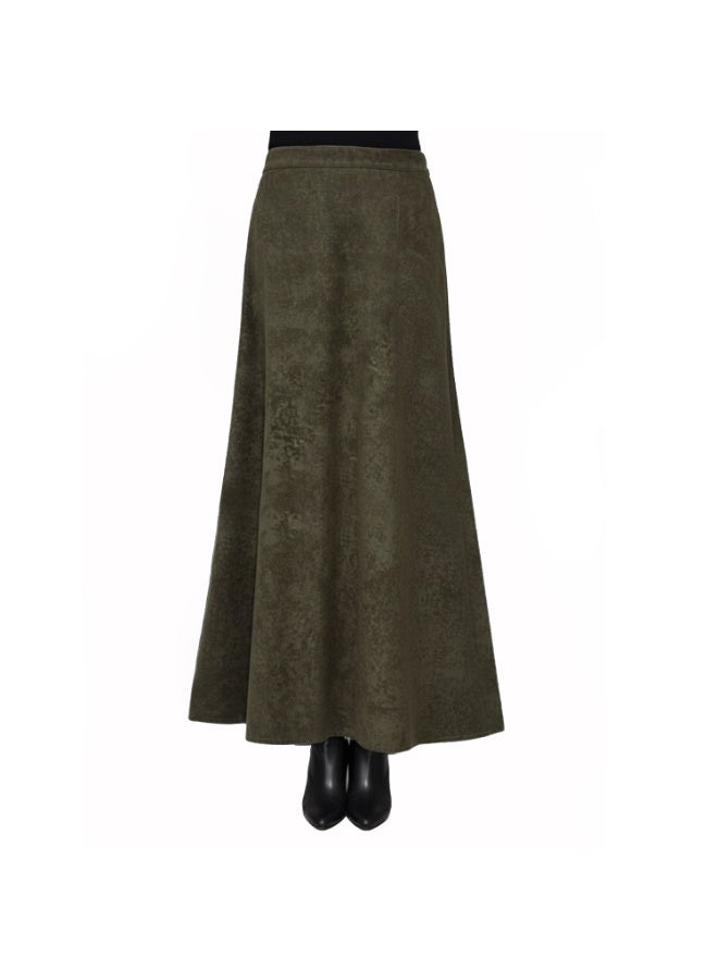 Smoky Egypt Corduroy Velvet Maxi Circle Skirt-Olive - Image 1