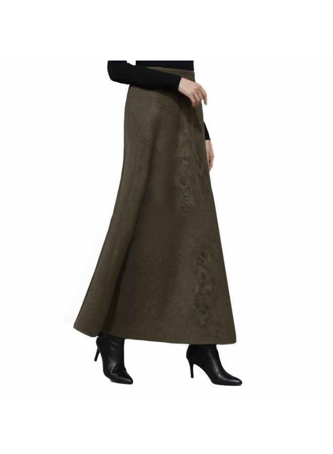 Smoky Egypt Corduroy Velvet Maxi Circle Skirt-Olive - Image 2