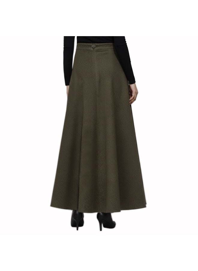Smoky Egypt Corduroy Velvet Maxi Circle Skirt-Olive - Image 3