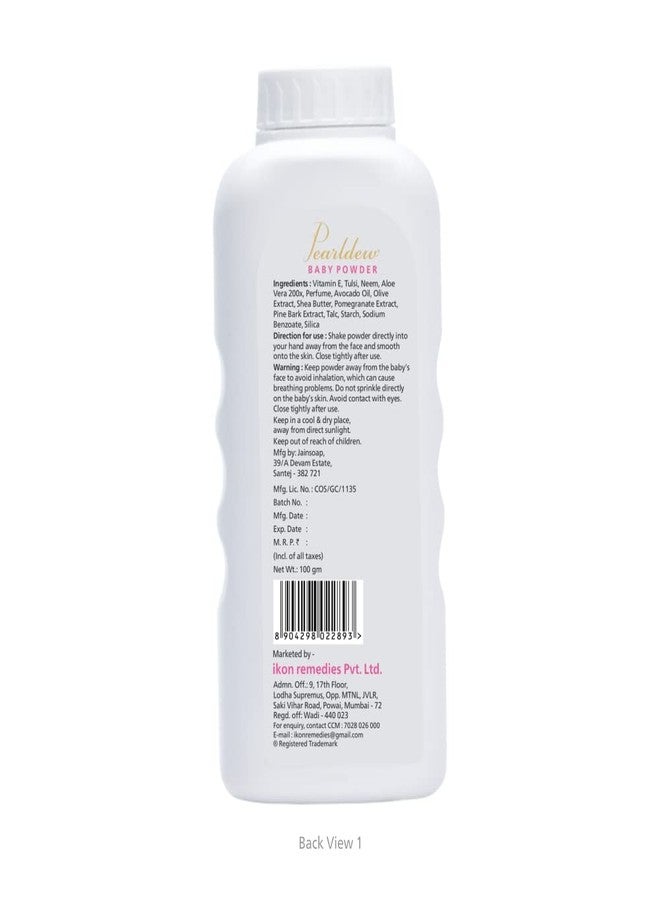 Pearldew Baby Powder (100 gm)|With Tulsi Neem, Aloe vera, Shea Butter, Vitamin E, Avocado oil, Pine Bark, Olive Extract, Pomegranate|Paraben Free (Pack of 2 (100gm X2)) - Image 2