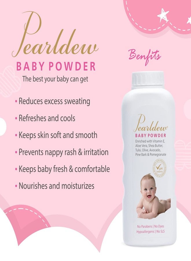 Pearldew Baby Powder (100 gm)|With Tulsi Neem, Aloe vera, Shea Butter, Vitamin E, Avocado oil, Pine Bark, Olive Extract, Pomegranate|Paraben Free (Pack of 2 (100gm X2)) - Image 5