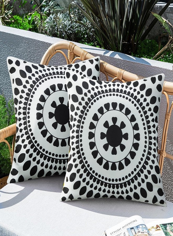 Merrycolor Set of 2 Outdoor Waterproof Throw Pillow Covers Black and White Pillow Covers Floral Decorative Square Pillowcases Farmhouse Boho Outdoor Pillows for Patio Furniture 18x18 Inch - Image 1