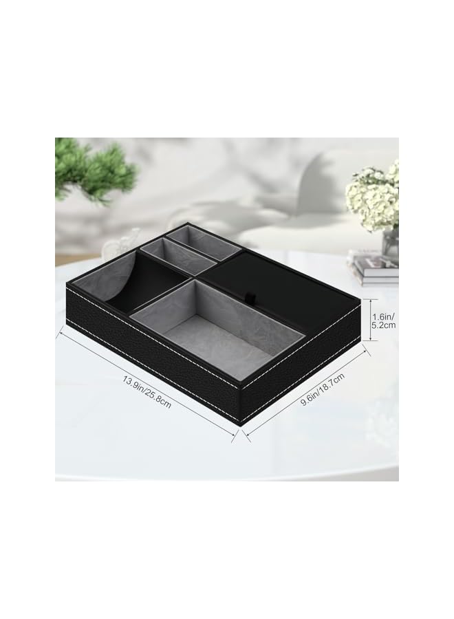 The Bros Mens Valet Tray Organizer- Leather Nightstand Dresser Top Box with 5 Compartment for Accessories, Wallet, Phone, Keys Glasses Jewelry  - Image 5