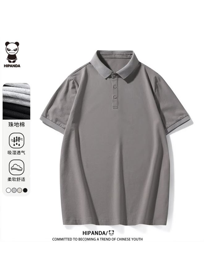 Hipanda o Panda Men's Summer Short Sleeve Casual Loose Fit Polo Shirt Light Gray XL - Image 1