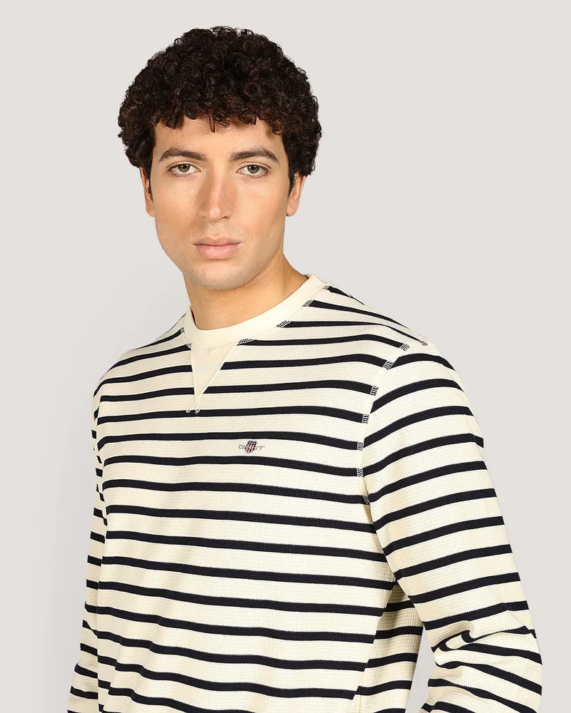 GANT Striped Waffle Crew Neck Sweatshirt